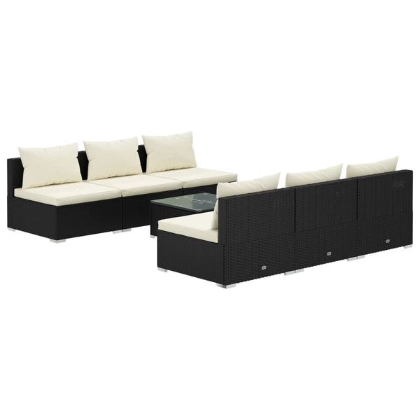 vidaXL Set de muebles de jard&iacute;n y cojines 7 pzas rat&aacute;n sint&eacute;tico negro