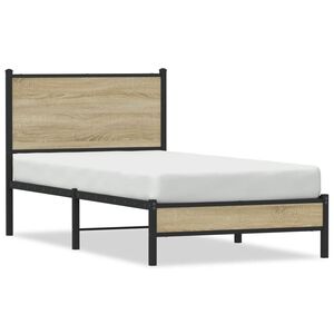 vidaXL Estructura de cama sin colch&oacute;n metal roble Sonoma 75x190 cm