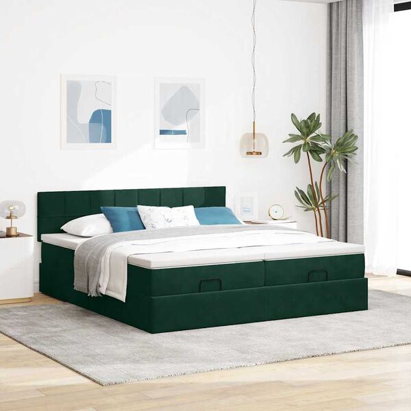 vidaXL Estructura de cama otomana colchones terciopelo verde oscuro