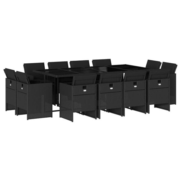 vidaXL Set comedor de jard&iacute;n con cojines 13 pzas rat&aacute;n sint&eacute;tico negro