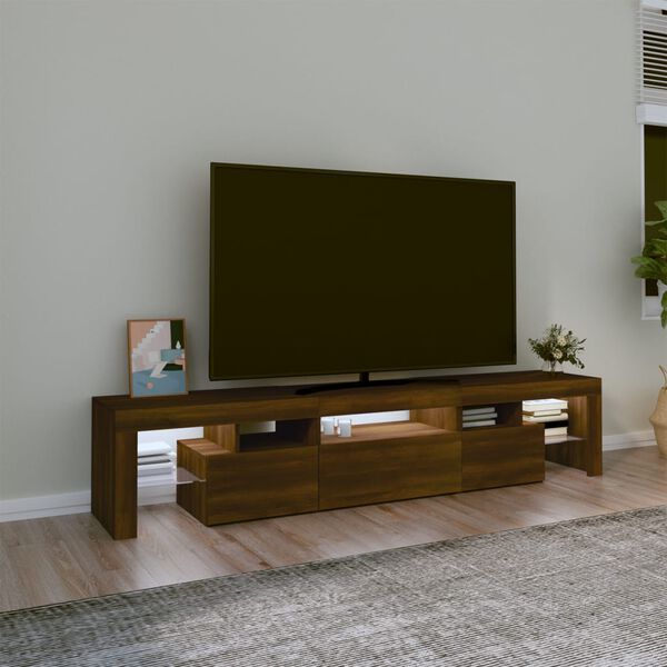 vidaXL Mueble de TV con luces LED marr&oacute;n roble 200x36,5x40 cm