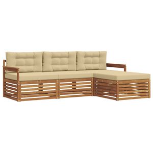 vidaXL Conjunto de sof&aacute;s de exterior con coj&iacute;n Natural y Beige