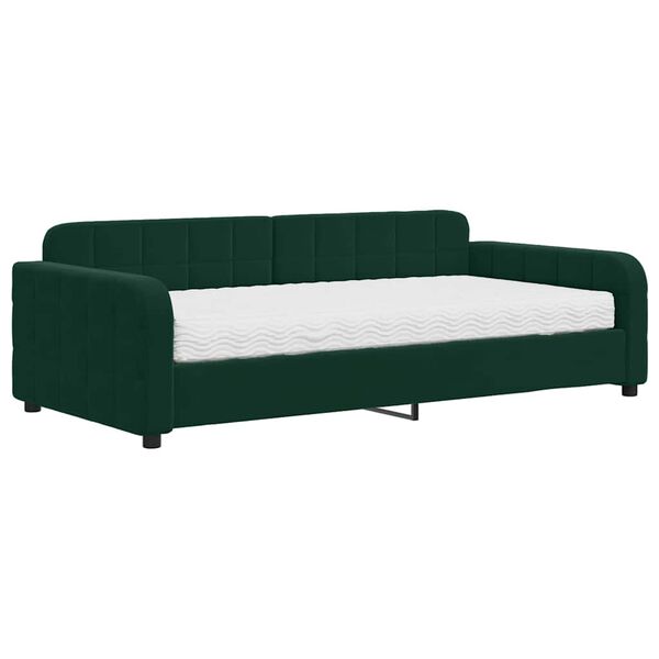 vidaXL Sof&aacute; cama con colch&oacute;n terciopelo verde oscuro 100x200 cm