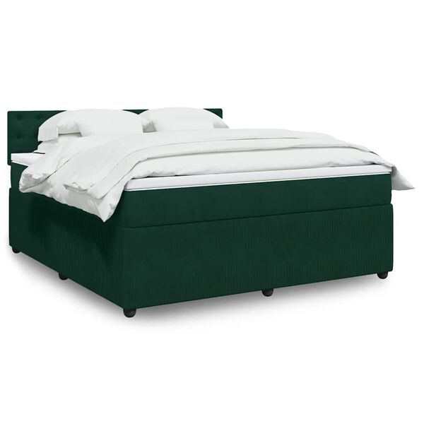 vidaXL Cama box spring con colch&oacute;n terciopelo verde oscuro 180x200 cm