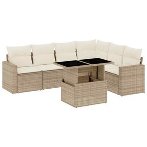 vidaXL Set sof&aacute;s de jard&iacute;n 7 piezas y cojines rat&aacute;n sint&eacute;tico beige