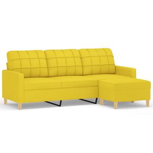 vidaXL Sof&aacute; de 3 plazas con taburete de tela amarillo claro 180 cm
