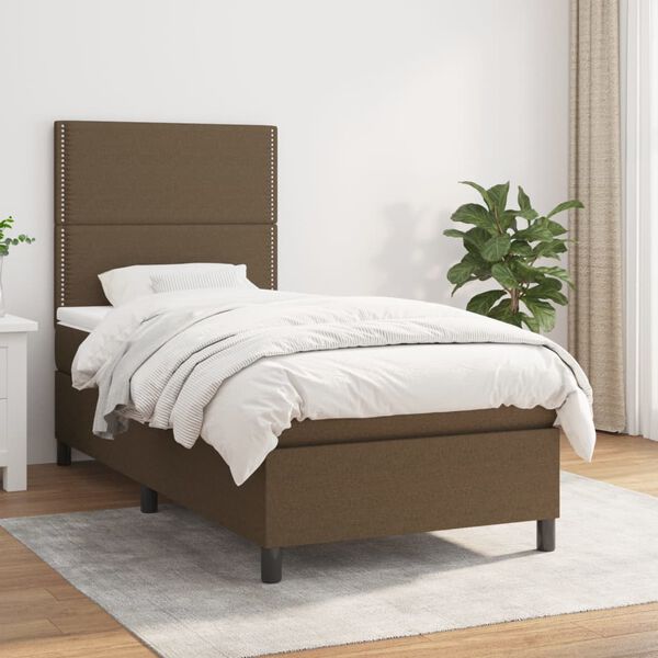 vidaXL Cama box spring con colch&oacute;n tela marr&oacute;n oscuro 100x200 cm