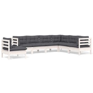 vidaXL Muebles de jard&iacute;n 7 pzas y cojines blanco madera maciza de pino