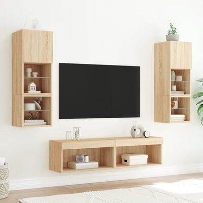 vidaXL Muebles para TV con luces LED 2 uds roble Sonoma 60x30x30 cm