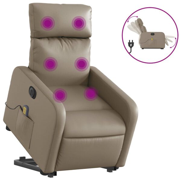 vidaXL Sill&oacute;n reclinable de masaje el&eacute;ctrico cuero sint&eacute;tico capuchino