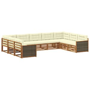 vidaXL Conjunto de sof&aacute;s de exterior con coj&iacute;n 9 pcs Natural y Crema