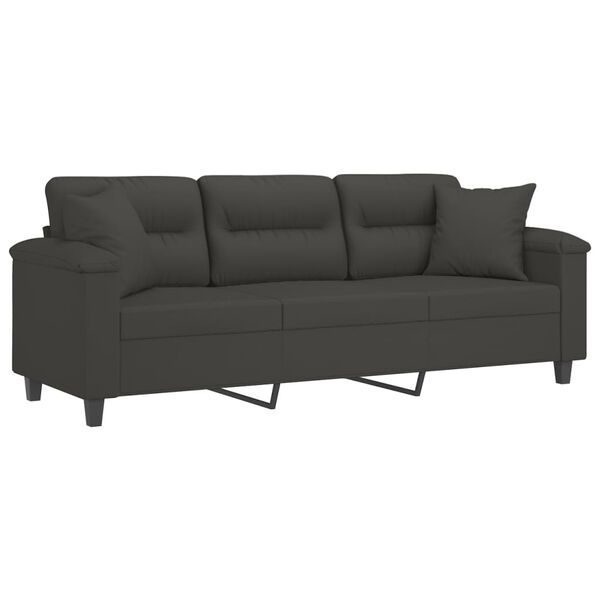 vidaXL Sof&aacute; 3 plazas almohadas y cojines microfibra gris oscuro 180 cm