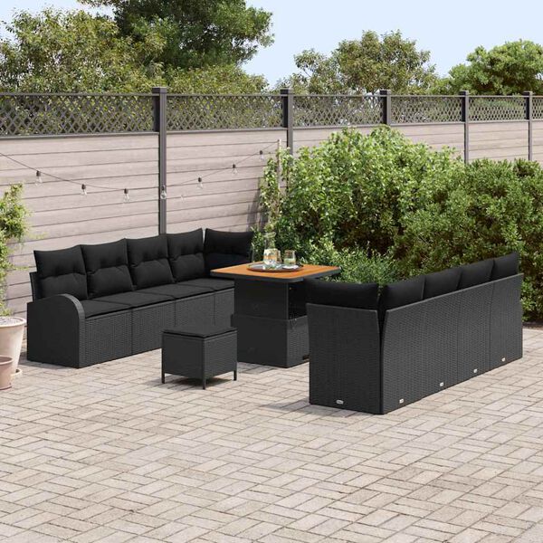 vidaXL Conjunto de sof&aacute;s de jard&iacute;n 11 pcs Negro rat&aacute;n sint&eacute;tico