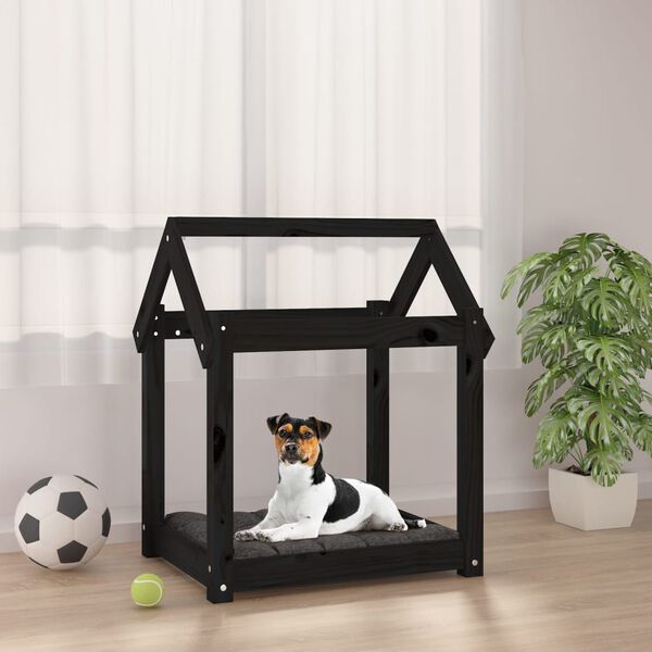 vidaXL Cama para perros madera maciza de pino negro 61x50x70 cm