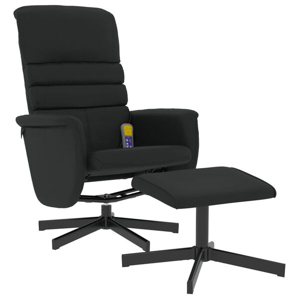vidaXL Sill&oacute;n reclinable masaje con reposapi&eacute;s cuero sint&eacute;tico negro