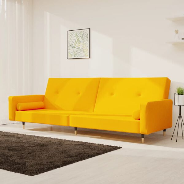 vidaXL Sof&aacute; cama de 2 plazas con dos almohadas terciopelo amarillo