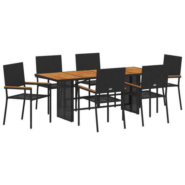 vidaXL Conjunto de Comedor de Jard&iacute;n 7 pcs Negro rat&aacute;n sint&eacute;tico