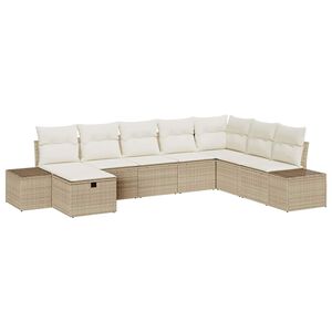 vidaXL Conjunto de sof&aacute; de jard&iacute;n con almohada 8 pcs Beige Polirat&aacute;n