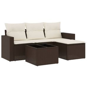 vidaXL Set comedor de jard&iacute;n 5 piezas y cojines rat&aacute;n sint&eacute;tico marr&oacute;n