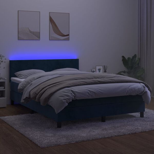 vidaXL Cama box spring colch&oacute;n y LED terciopelo azul oscuro 140x190 cm