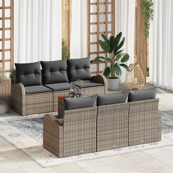 vidaXL Conjunto de sof&aacute;s de jard&iacute;n 7 pcs Gris rat&aacute;n sint&eacute;tico
