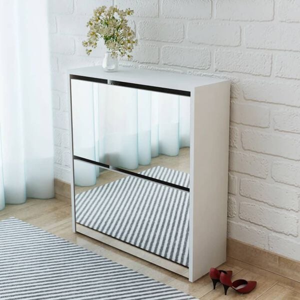 vidaXL Mueble zapatero 2 niveles y espejo blanco 63x17x67 cm