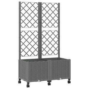 vidaXL Jardinera con enrejado y ruedas Gris Claro 80 x 40 x 146 cm PP