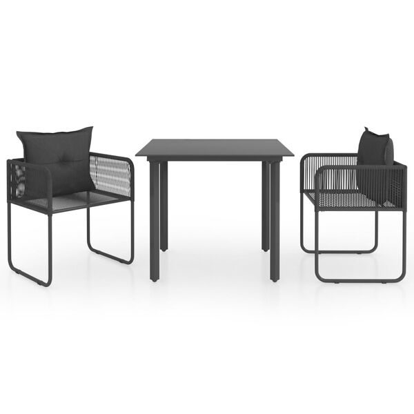 vidaXL Set de comedor de jard&iacute;n de 3 piezas PVC rat&aacute;n negro
