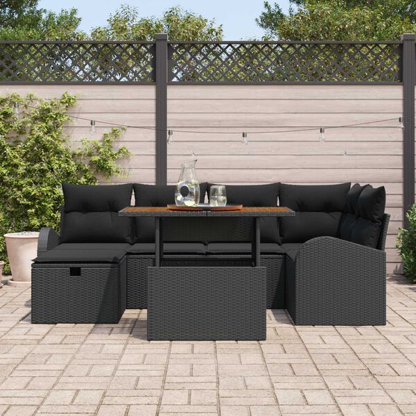 vidaXL Conjunto de sof&aacute; de jard&iacute;n 7 pcs Negro rat&aacute;n sint&eacute;tico