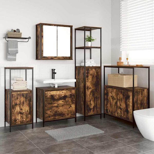 vidaXL Set de muebles ba&ntilde;o 2 pzas madera contrachapada roble ahumado