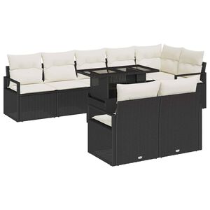 vidaXL Conjunto de sof&aacute; de jard&iacute;n 9 pcs Negro Polirat&aacute;n