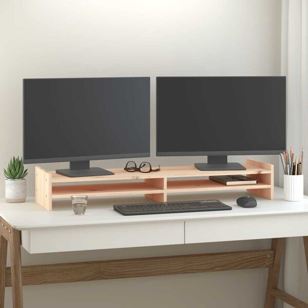 vidaXL Soporte para monitor madera maciza de pino 100x27x15 cm