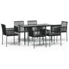 vidaXL Set comedor jard&iacute;n 7 pzas y cojines acero rat&aacute;n sint&eacute;tico negro