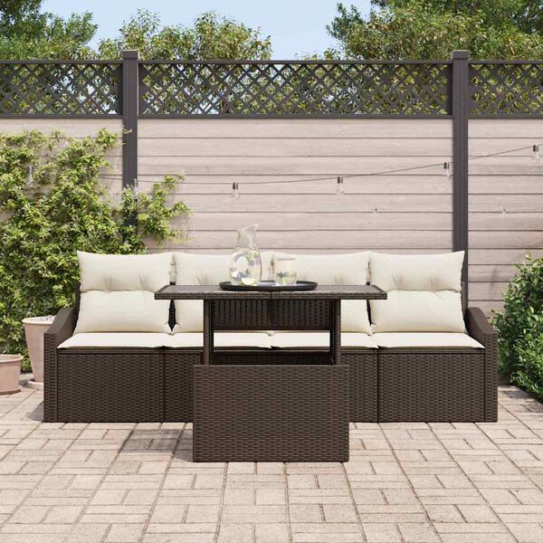 vidaXL Conjunto de sof&aacute; de jard&iacute;n 5 pcs Marr&oacute;n Polirat&aacute;n