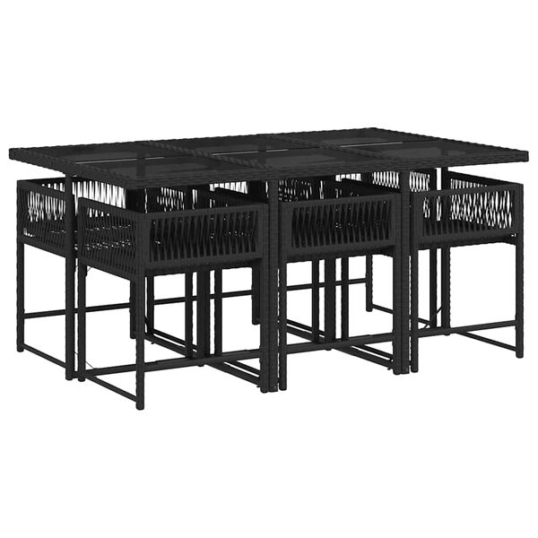 vidaXL Set de comedor de jard&iacute;n 7 pzas y cojines rat&aacute;n sint&eacute;tico negro