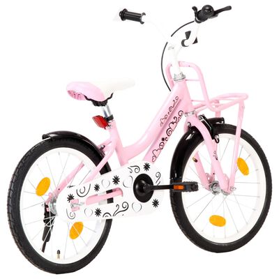 vidaXL Bicicleta niños y portaequipajes delantero 18" rosa y negra