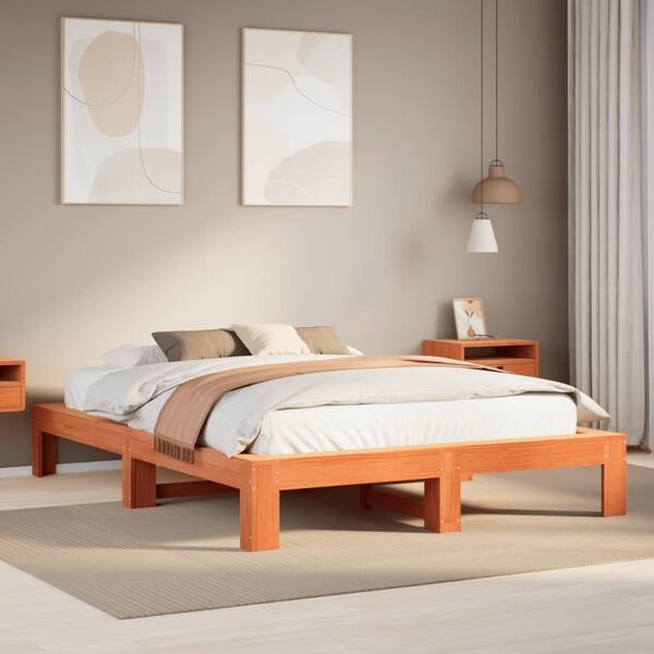 vidaXL Cama sin colch&oacute;n madera maciza de pino marr&oacute;n cera 140x200 cm