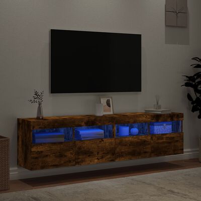 vidaXL Muebles TV de pared luces LED 2 uds roble ahumado 80x30x40 cm