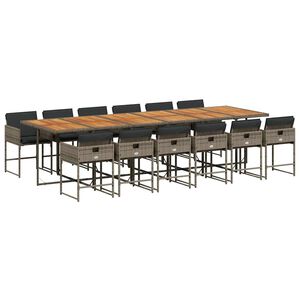 vidaXL Set comedor de jard&iacute;n con cojines 13 pzas rat&aacute;n sint&eacute;tico gris