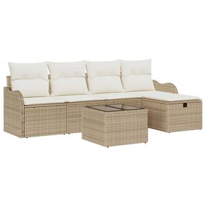 vidaXL Conjunto de sof&aacute; de jard&iacute;n 6 pcs Beige y Crema rat&aacute;n sint&eacute;tico