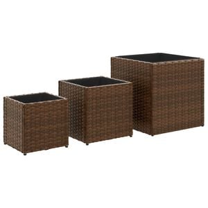 vidaXL Jardineras 3 unidades rat&aacute;n sint&eacute;tico marr&oacute;n