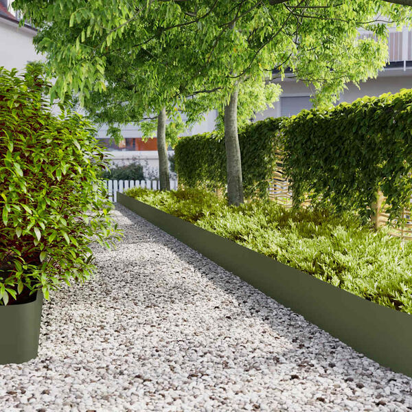 vidaXL Bordes c&eacute;sped 10 uds acero laminado fr&iacute;o verde oliva 25x103 cm