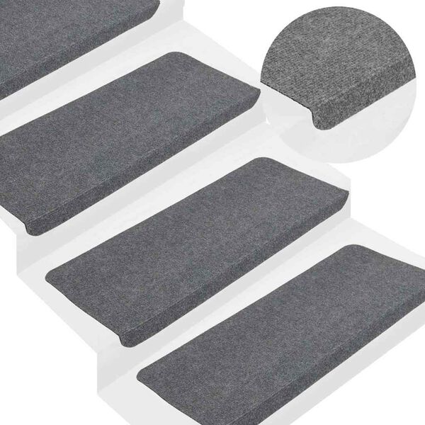 vidaXL Alfombrilla autoadhesiva de escalera 15 uds gris 65x24,5x3,5 cm