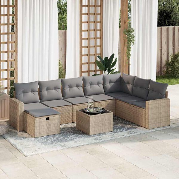 vidaXL Set de sofás de jardín y cojines 8 piezas ratán sintético beige