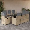 vidaXL Set comedor de jard&iacute;n 9 pzas con cojines rat&aacute;n sint&eacute;tico beige