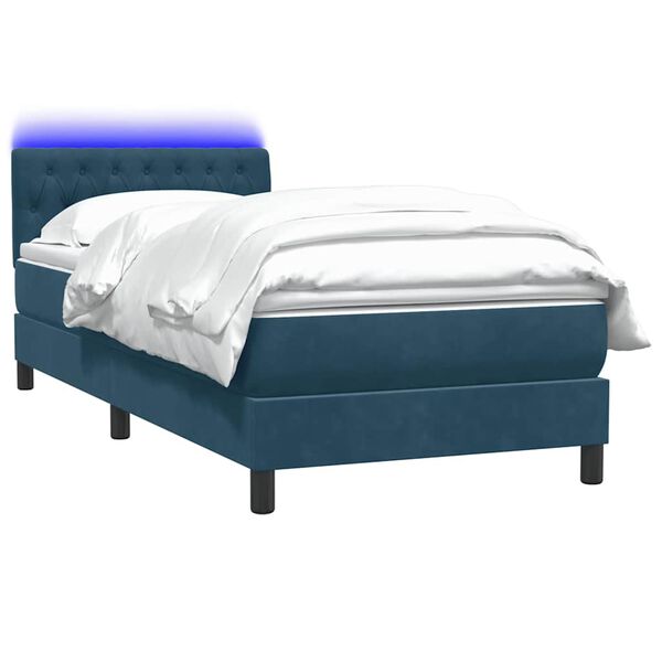 vidaXL Cama box spring con colch&oacute;n y LED terciopelo azul oscuro 80x210 cm
