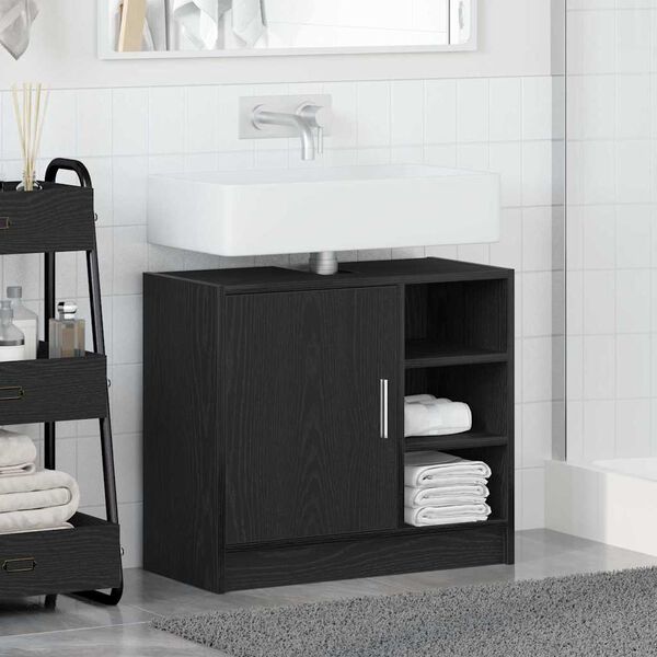 vidaXL Mueble de Cuarto de Ba&ntilde;o con puerta Roble Negro 63 x 29 x 55 cm