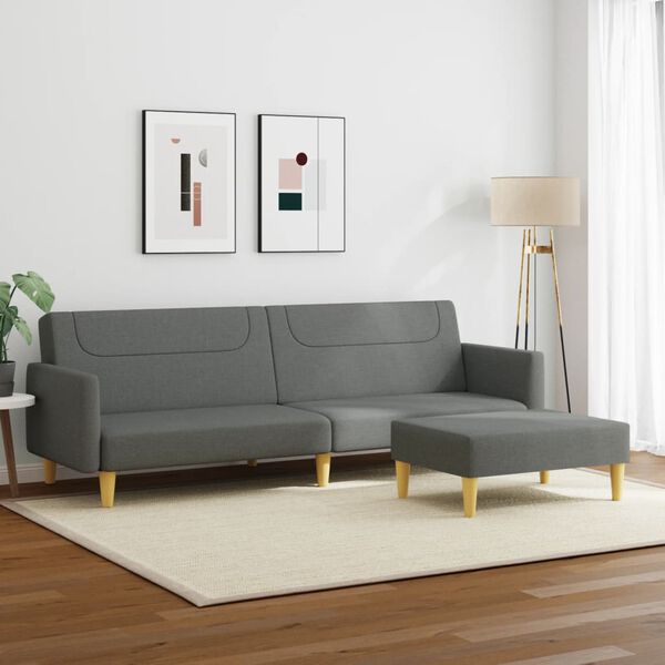 vidaXL Sofá cama de 2 plazas con taburete tela gris oscuro