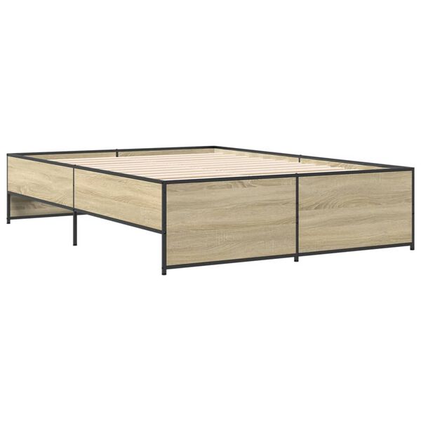 vidaXL Estructura cama madera ingenier&iacute;a metal roble Sonoma 135x190 cm