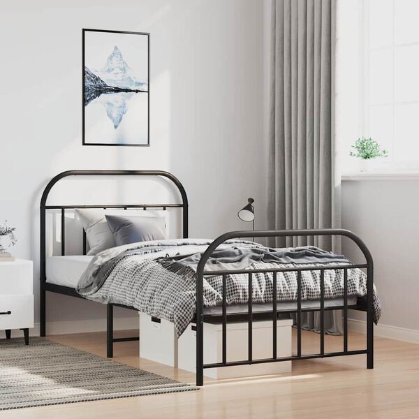vidaXL Estructura cama sin colch&oacute;n con estribo metal negro 100x190 cm